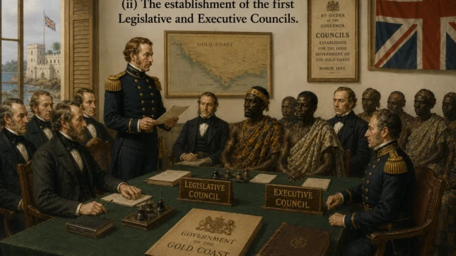 1850 —First Legislative and Executive Councils Formed Colonial officials seated in the first Legislative and Executive Councils of the Gold Coast.