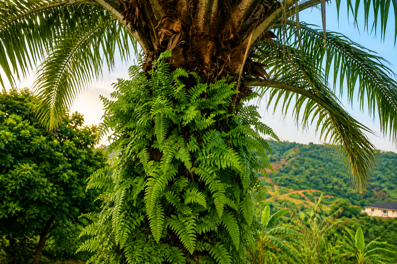 Aya leaves on a palm tree in a calm natural landscape, associated with dream guidance and spiritual insight