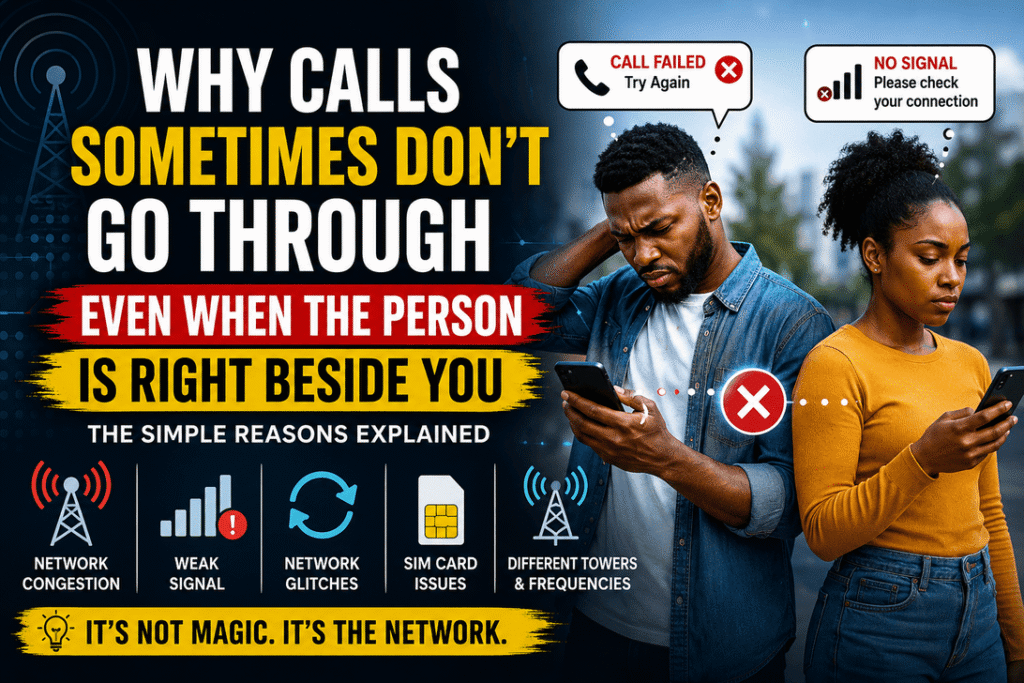 Person trying to call someone beside them while mobile network fails