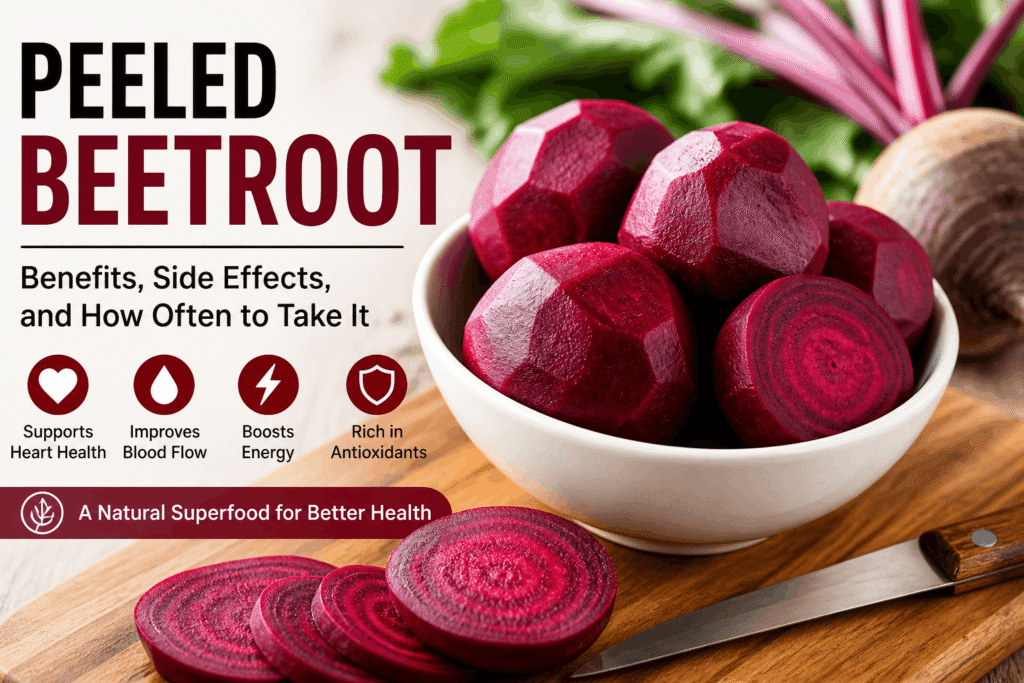 Fresh peeled beetroot showing vibrant red color, highlighting its nutritional benefits and natural health uses